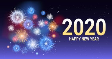 neşeli renkli havai fişekler mutlu yıllar mutlu noeller bayram kutlama konsepti düz yatay tebrik kartı