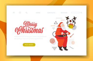 Noel Baba uzaktan kumandalı uzaktan kumandalı İHA 'yı kullanarak mutlu yıllar yeni yıl kış tatili kutlaması kavramını yatay tebrik kartı ile kutluyor.