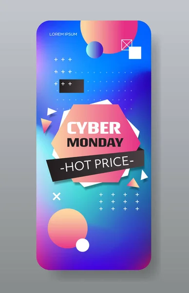 Cyber monday big sale sticker advertisement special offer concept holiday shopping discount smartphone screen online mobile app vertical — Stock Vector