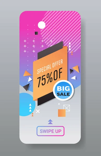 Cyber måndag stor försäljning klistermärke annons specialerbjudande koncept semester shopping rabatt smartphone skärm online mobil app vertikal — Stock vektor