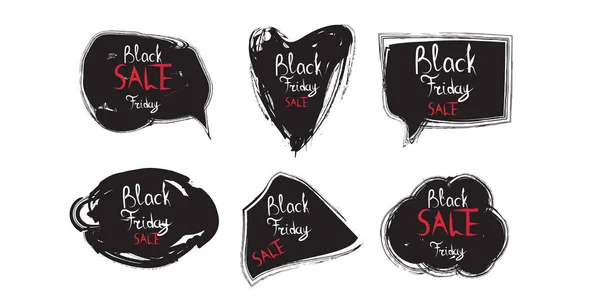 Set nero venerdì adesivi sconto badge collezione vacanza shopping concetto grande vendita etichetta pubblicità campagna orizzontale — Vettoriale Stock