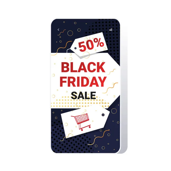 Big Sale Black Friday Flyer Sonderangebot Promo Marketing Urlaub Shopping Konzept Smartphone Bildschirm Online Mobile App Werbekampagne — Stockvektor