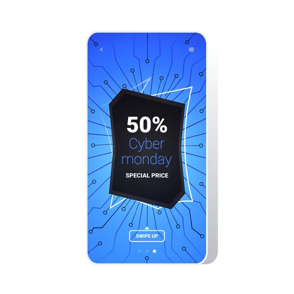 Grande vente cyber lundi circuit board autocollant offre spéciale promo marketing vacances shopping concept smartphone écran en ligne mobile app publicité campagne bannière — Image vectorielle