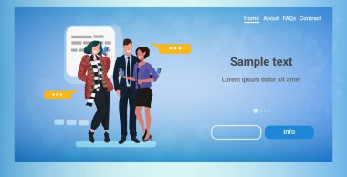 Akıllı telefonlar üzerinde sohbet uygulaması kullanan iş adamları sosyal ağ sohbet balonu iletişim konsepti karışık yarış iş adamları online mobil uygulama tam uzunlukta yatay kopyalama alanı mesajlaşması