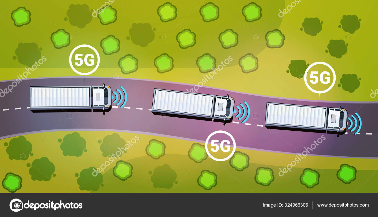 Camiones de carga remolques que conducen carretera 5G comunicación en