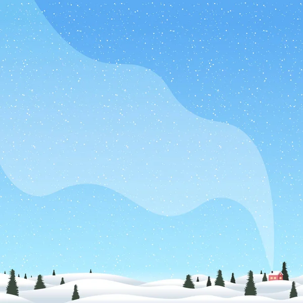 Boże Narodzenie zima krajobraz wsi z sosnami i pocztówka dom wesołych Świąt szczęśliwy Nowy Rok święto kartka okolicznościowa — Wektor stockowy
