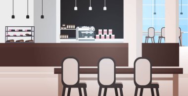 Modern kafe içi boş mobilyaları yatay olan insan restoranı ya da kafeteryası yok.