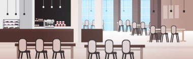 Modern kafe içi boş mobilyaları yatay olan insan restoranı ya da kafeteryası yok.