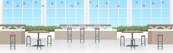 Café moderno interior vazio sem pessoas restaurante com mobiliário horizontal — Vetor de Stock