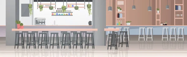 Café moderno interior vazio sem pessoas restaurante com mobiliário horizontal — Vetor de Stock