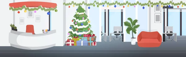 Coworking Center dekoriert für Weihnachten moderne Wartehalle mit Rezeption Büroinnenraum horizontal — Stockvektor