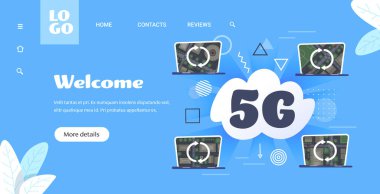 5g veri bulut dizüstü bilgisayarları ağ senkronizasyonu çevrimiçi iletişim kablosuz sistem bağlantısı konsepti yüksek hızlı İnternet yatay kopyalama uzayının beşinci yenilikçi nesli