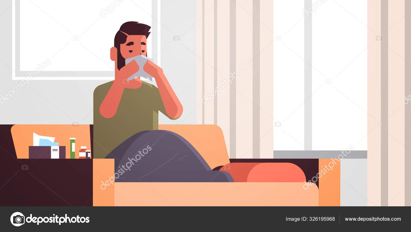Sick man blowing nose with handkerchief unhealthy guy cleaning snotty nose having flu sneeze sitting on sofa under blanket illness concept modern living room interior flat portrait horizontal Stock Vector Image by © Sick man blowing nose with handkerchief unhealthy guy cleaning snotty nose having flu sneeze sitting on sofa under blanket illness concept modern living room interior flat portrait horizontal Stock Vector Image by ©