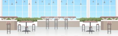 Modern kafenin içi boş. Mobilyaları yatay olmayan insanlar restoranı yok.