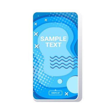 Dekorasyon sunumu için minimal tasarım kapağı şablonu poster memphis stili soyut arkaplan rengarenk akıllı telefon ekranı çevrimiçi mobil uygulama kopyalama alanı