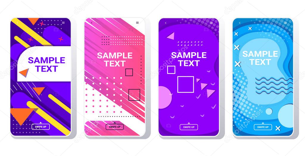 minimal design cover templates for decoration presentation poster memphis style abstract background colorful banners smartphone screens set online mobile app copy space horizontal