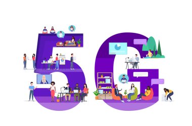 Dijital cihazlar kullanan iş adamları 5g çevrimiçi kablosuz sistem bağlantısı sosyal medya iletişim konsepti karışık yarış insanları tam uzunlukta yatay sohbet