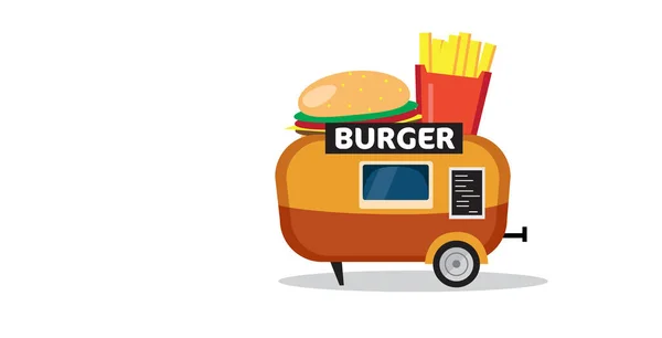 Hamburger trailer mobiele snack icoon smakelijk straat voedsel concept outdoor beurs horizontaal — Stockvector