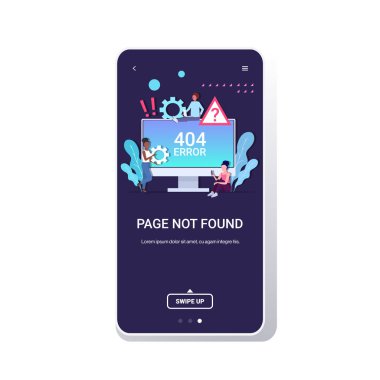 Yarış insanlarını bilgisayar uygulaması 404 sayfası ile karıştır. Konsept internet bağlantı sorunu iletisi bulunamadı. Monitörde akıllı telefon ekranı mobil uygulama alanı tam uzunlukta kopyalama alanı altında.