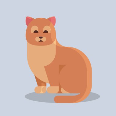 Şirin çizgi film kedi ikonu kedicik tek başına oturmuş düz vektör çizimi yapıyor.