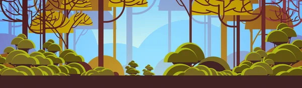 Ранкове зелене дерево ліс красива природа пейзажний фон плоский горизонтальний банер — стоковий вектор