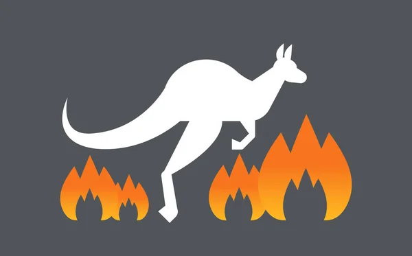 Canguru fugindo de incêndios florestais selvagens na Austrália animais morrendo em fogo arbusto fogo natural conceito de desastre intenso chamas laranja horizontal — Vetor de Stock