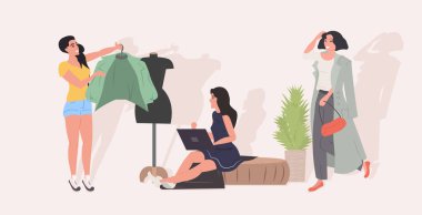 Tasarımcı ceketi denerken manken yaratıcı tasarım stüdyosu terzi atölyesi dikiş atölyesi konsepti yatay