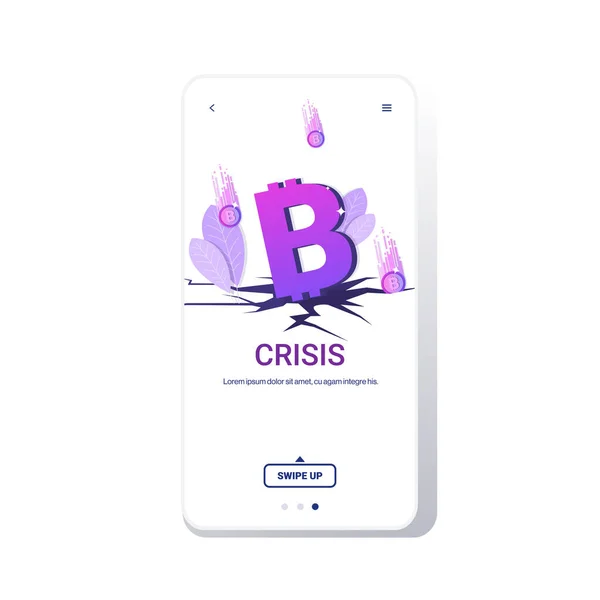 Kripto para biriminin fiyat düşüşü madeni paraların düşüşü finansal kriz iflas yatırım riski kavramı akıllı telefon ekranı çevrimiçi mobil uygulama kopyalama alanı — Stok Vektör