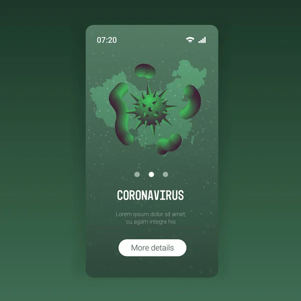 Mikroba Coronavirus membahayakan kesehatan masyarakat wabah penyakit MERS-CoV flu menyebarkan sel virus influenza mengambang wuhan 2019-nCoV ikon bakteri smartphone layar mobile app copy space - Stok Vektor
