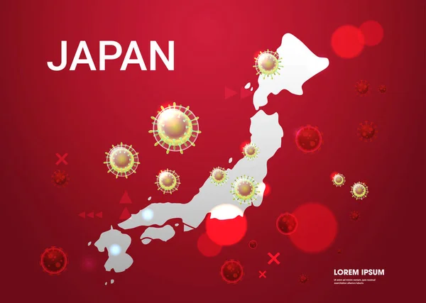 Epidemie Mers-Cov chřipka šíření světových plovoucích virů chřipky wuhan coronavirus 2019-ncov pandemie zdravotní riziko Japonsko mapa pozadí horizontální kopie prostor — Stockový vektor