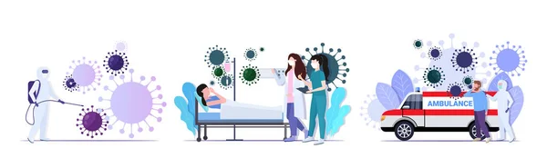 Set coronavirus cells epidemic MERS-CoV virus floating influenza flu spreading of world concepts collection wuhan 2019-nCoV health risk full length vector illustration — Stock Vector