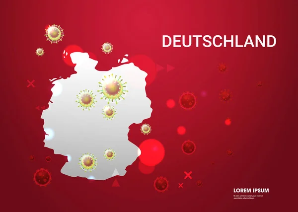 世界の浮体式インフルエンザウイルス細胞の大流行｜wuhan coronavirus 2019-nvパンデミック医療リスクドイツランドマップの背景水平コピースペース — ストックベクタ