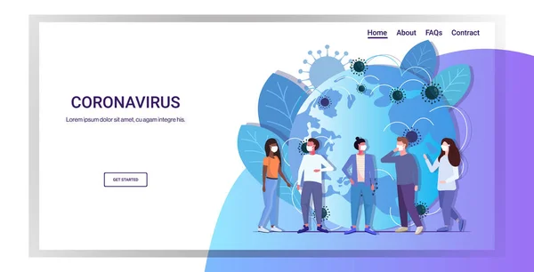 Ομάδα ανθρώπων στην επιδημία προστατευτικών μασκών Mers-Cov coronavirus γρίπη διάδοση της παγκόσμιας πλωτής έννοιας της γρίπης wuhan 2019-ncov πανδημίας ιατρικής υγείας κίνδυνος πλήρους μήκους οριζόντιου χώρου αντιγραφής — Διανυσματικό Αρχείο