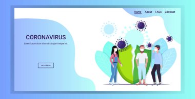 Koruyucu maskeler takan insanlar salgını önlemek için Mers-Cov virüs konsepti wuhan coronavirus 2019 ncov salgın hastalık riski tıbbi sağlık kalkanı tam boy fotokopi alanı yatay