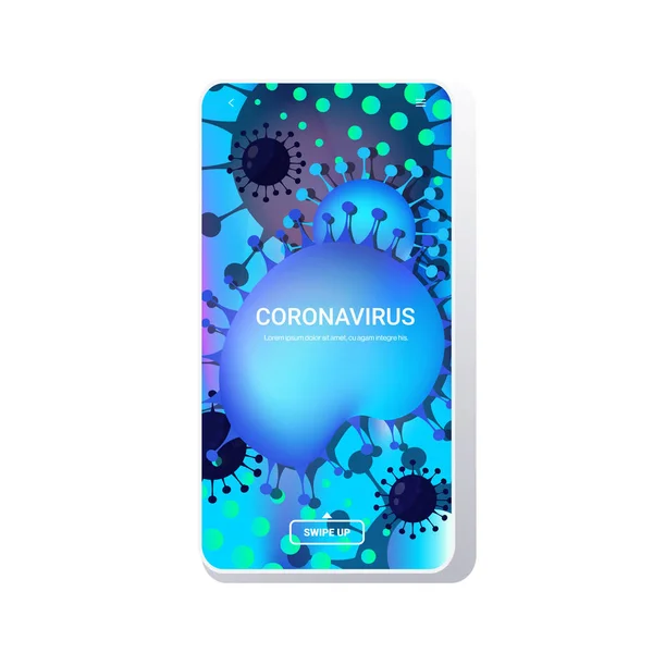 Coronavirus cell fara folkhälsa risk sjukdom epidemi Mers-Cov influensa sprider flytande influensavirus celler karantän wuhan ncov bakterier mobil app kopiera utrymme — Stock vektor