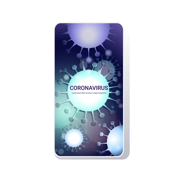 Coronavirus cell danger public health risk disease epidemic MERS-CoV flu spreading floating influenza virus cells quarantine wuhan nCoV bacteria icon mobile app copy space — Stock Vector