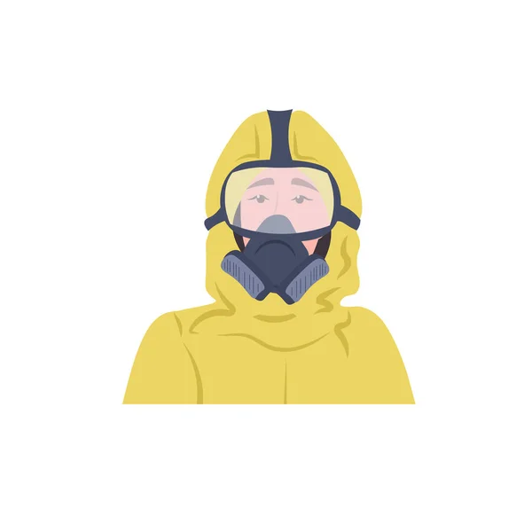 Man in hazmat suit and protection mask to prevent epidemic Mers-Cov wuhan coronavirus 2019-ncov pandemic medical health risk portrait — Stock vektor