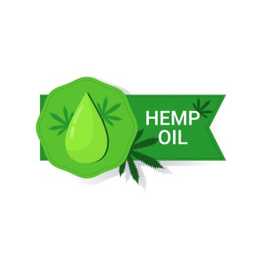Marihuana yaprağı Cbd yağ etiketi kenevir kenevir kenevir esrar rozeti tıbbi ilaç endüstrisi şirket logosu düz tasarım