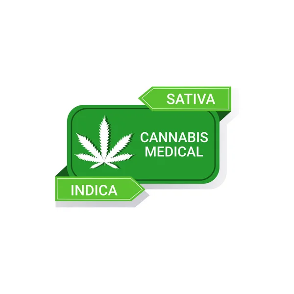 Marihuana Blatt Aufkleber cbd Öl-Etikett Hanf Ganja Cannabis Unkraut Abzeichen medizinische pharmazeutische Industrie Unternehmen Logo Design flach — Stockvektor