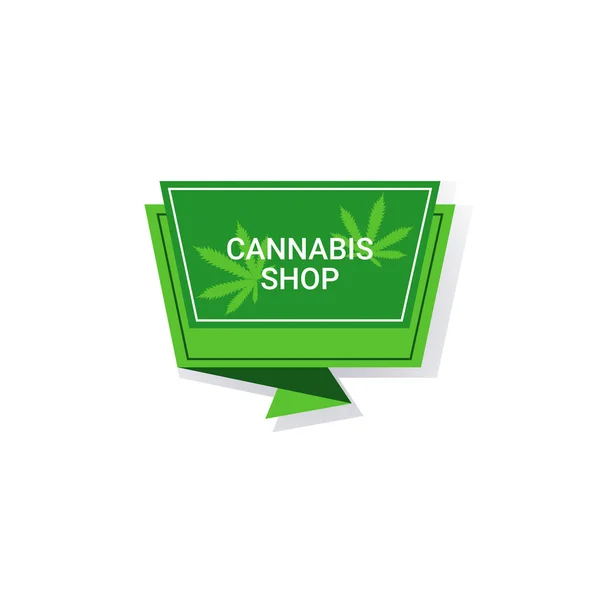 Marijuana blad klistermärke cbd olja etikett hampa ganja cannabis butik marijuana märke medicinsk läkemedelsindustrin företag logotyp design platt — Stock vektor
