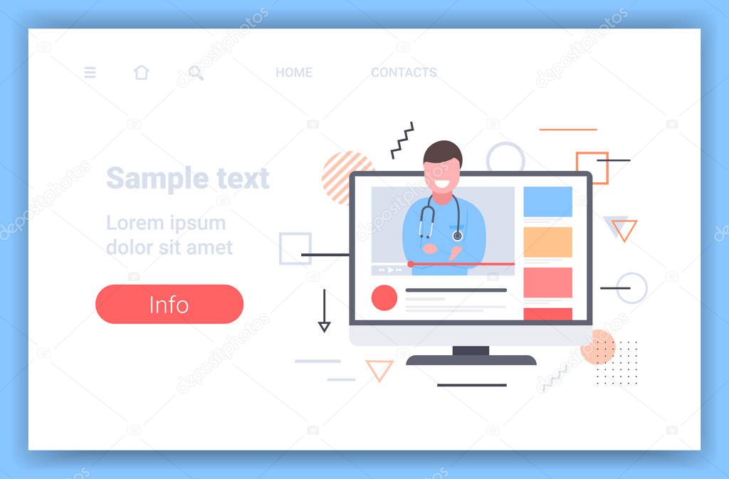 doctor blogger giving information about medicine online medical consultation assistance by internet healthcare concept monitor screen video player horizontal copy space