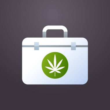 İlk yardım çantası marihuana kenevir yaprağı ikonu tıbbi kenevir uyuşturucu tüketim konsepti düz