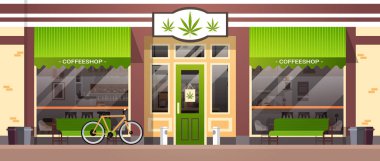 modern cannabis store marijuana organic shop building front view cbd products weed purchase coffeeshop street cafe exterior horizontal