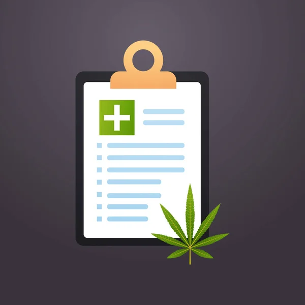 Medical form list checklist with cannabis marijuana leaf icon drug consumption concept flat — Stockvektor