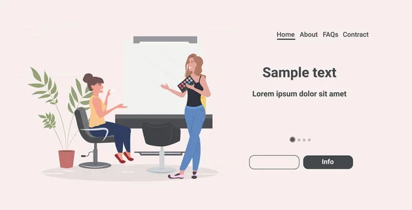 Визажист с тенью для век палитра современной красоты салон со стульями зеркало и мебель горизонтальное пространство копирования — стоковый вектор