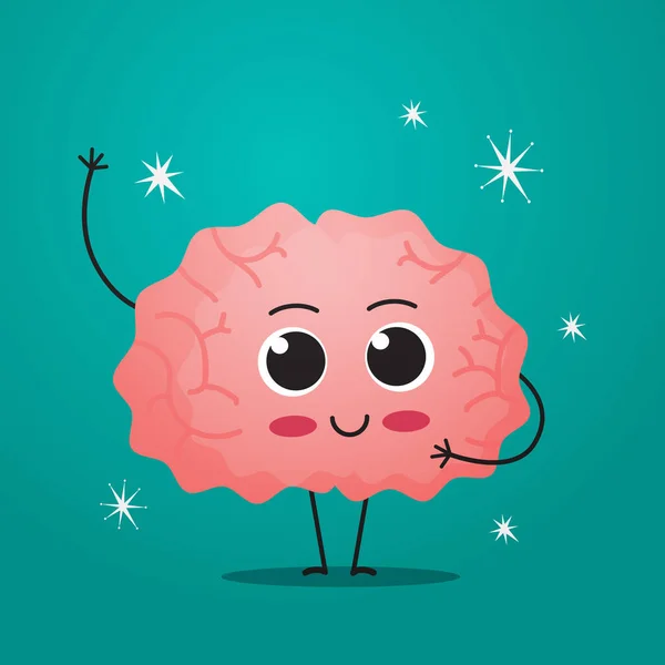 Cute brain character funny human internal organ mascot anatomy healthcare concept — Stok Vektör