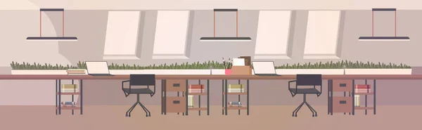 Creatieve werkruimte moderne open ruimte leeg geen mensen kantoor interieur hedendaagse co-werkgebied horizontale vector illustratie — Stockvector