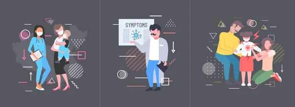 Set epidemic MERS-CoV coronavirus infection wuhan 2019-nCoV pandemic health risk concepts collection horizontal full length — Stockvektor