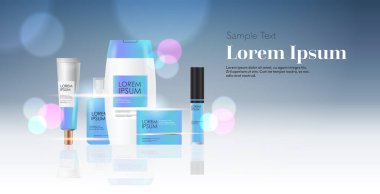Kozmetik ya da parfüm kapları şişeleri yüz güzellik ürünleri doğal kozmetoloji cilt bakımı markalaştırma konsepti yatay kopyalama alanı