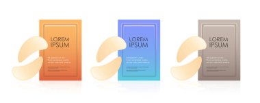 Kozmetik ve göz jeli yamaları için renkli folyo ya da plastik keseyi ayarlayın gerçekçi paketler güzellik spa ürünleri doğal kozmetik ürünleri markalaştırma konsepti yatay vektör çizimi